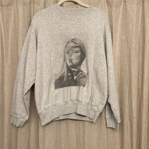 Anine Bing Heather Gray Graphic Crew Neck Sweater